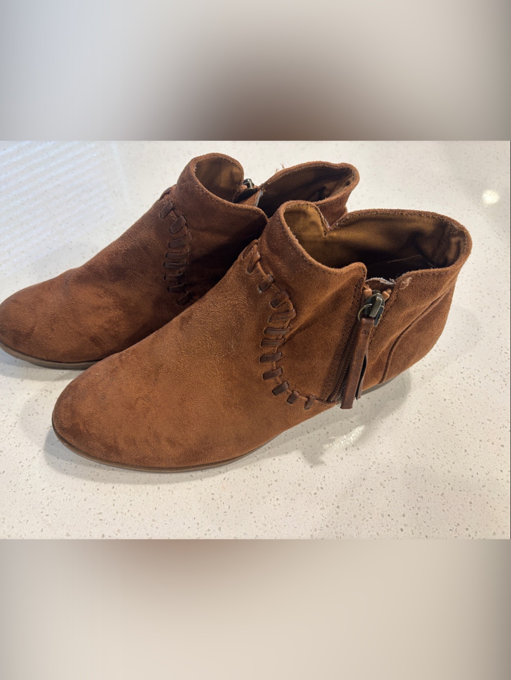 Austin Trading Co. Brown Faux Suede Ankle Booties – Whipstitch Detail, Size 8.5